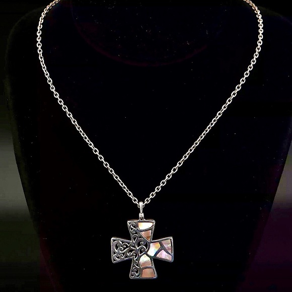 LOIS HILL Abalone Mosaic Inlay Yin Yang Baltic Cross & Sterling Silver Necklace - Picture 6 of 10